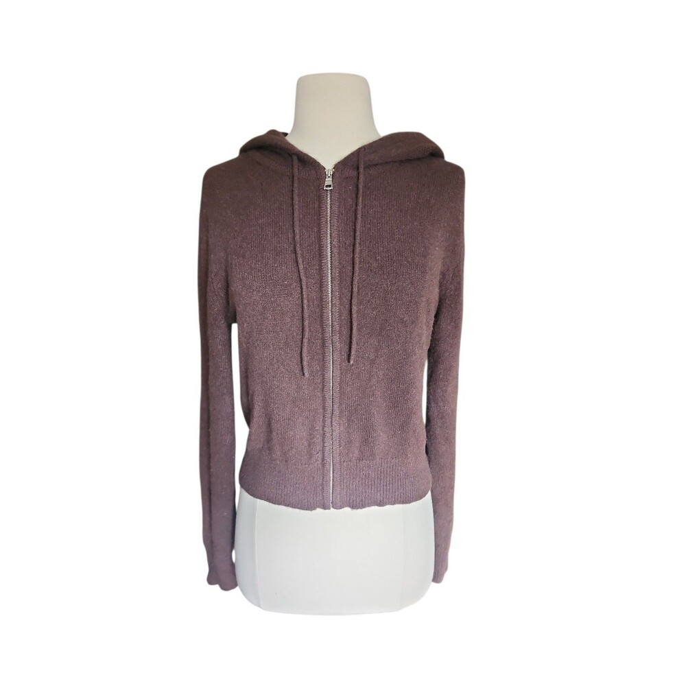 Babaton Aritzia Luxe Cashmere Hooded Zip-Up Sweater Womens S Brown Old Money